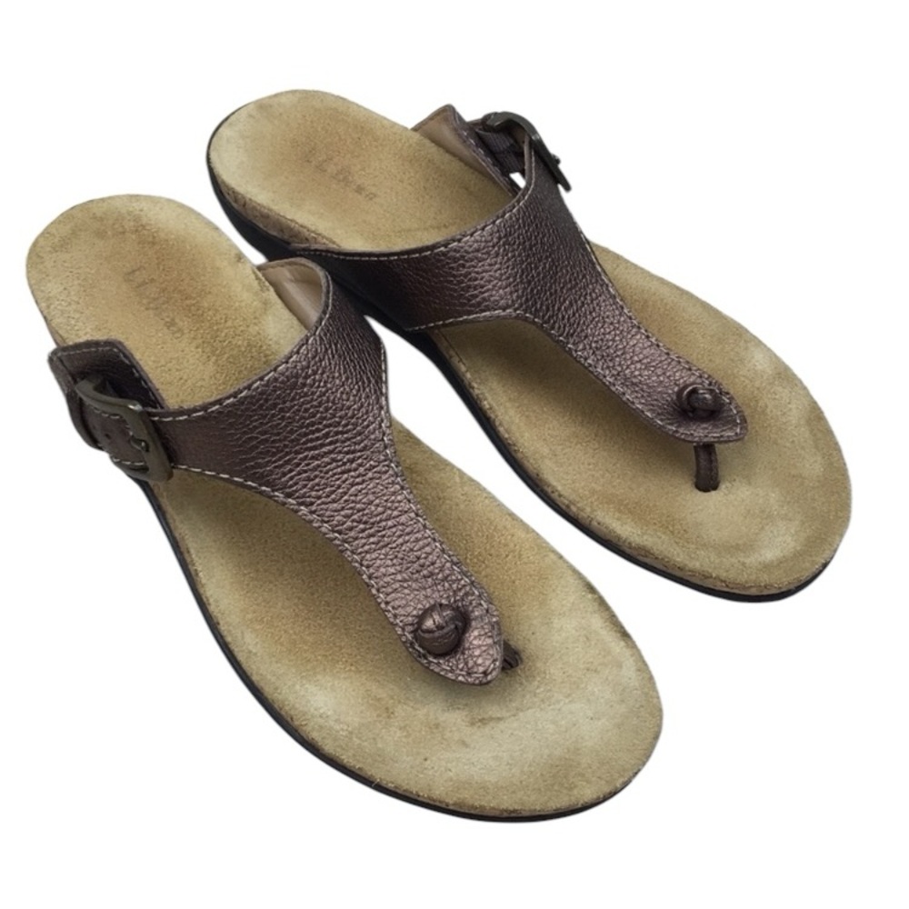 LL Bean Bronze Leather Thong Sandals Adjustable
